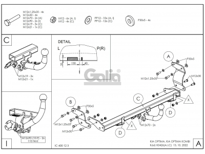 Фаркоп Galia шар А оцинкованный, условно-съемное крепление для Kia Ceed 2018-2021