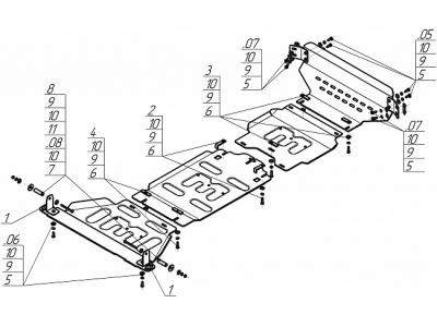 Усиленная защита картера двигателя, переднего дифференциала, КПП, радиатора, разд. коробки и бака AdBlue Мотодор 5 мм, алюминий для Dodge Ram 1500 2015-2018 дизель 3.0 